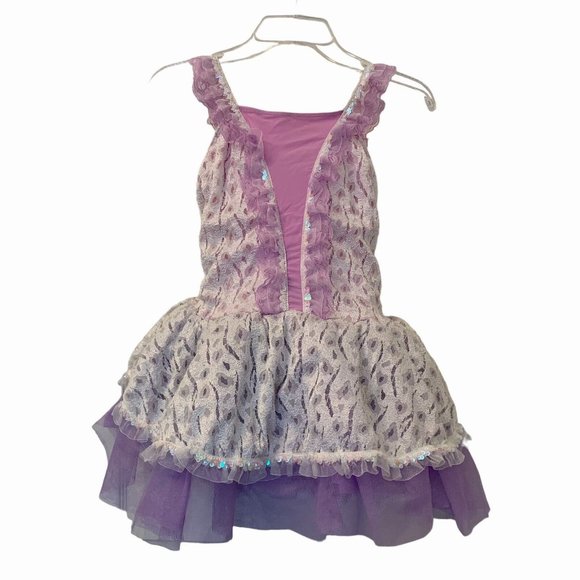 Revolution Dance Costume Girls Sz XXLC Lilac Purple DRESS Shimmer Stretch Tull - Picture 1 of 11